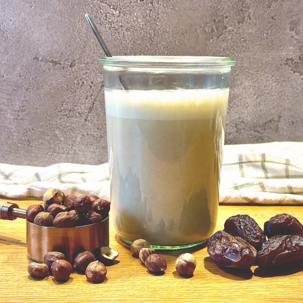 plant-based milk with nuts and dates