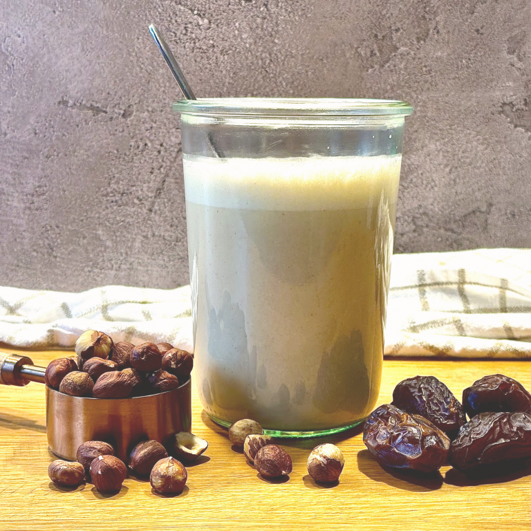 plant-based milk with nuts and dates